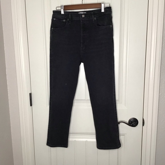 AGOLDE Riley High Rise Straight Crop Jeans In Black Size 28P. - Picture 2 of 11